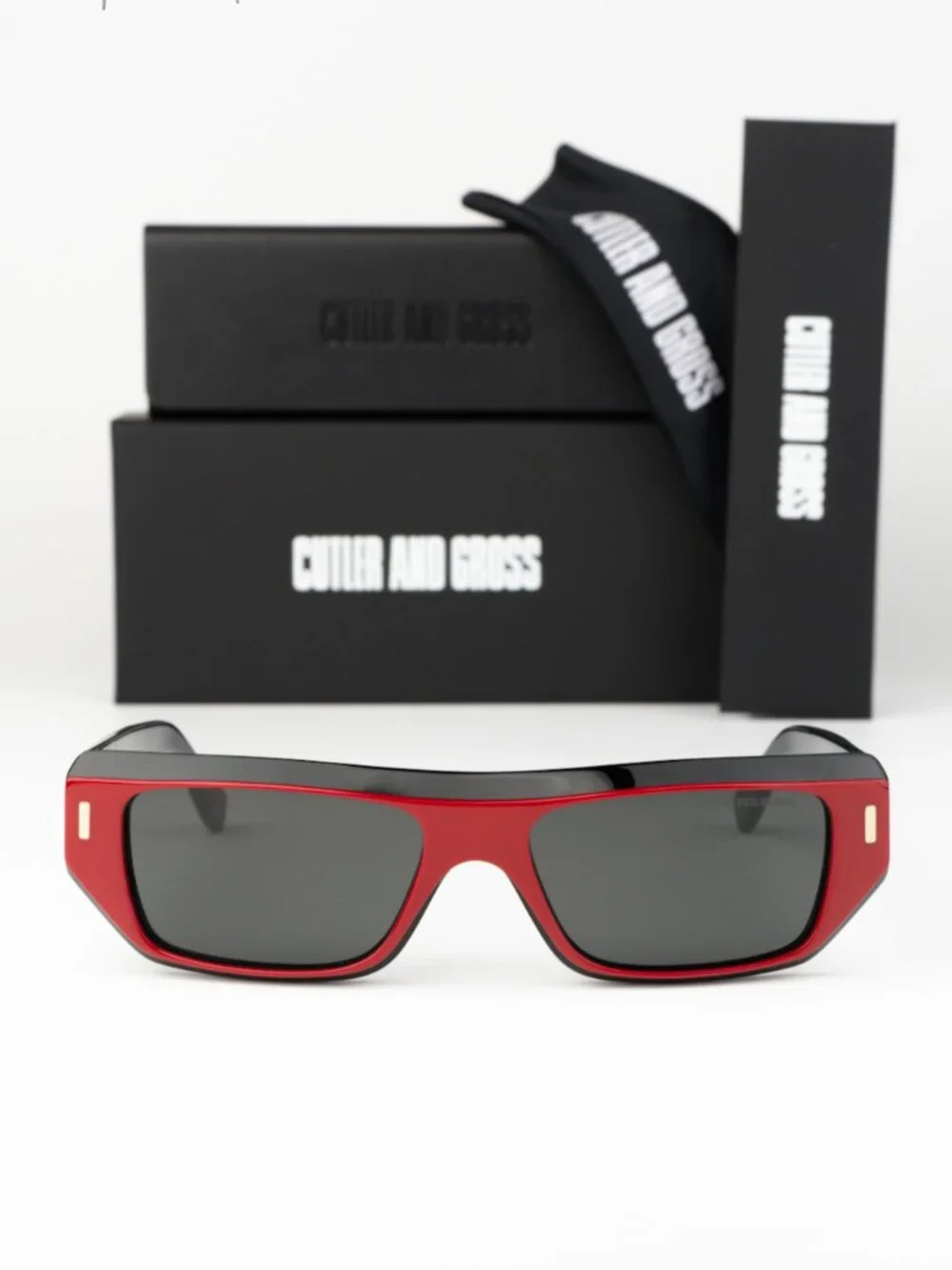 Cutler and Gross Men Sunglasses Black Red Rectangle CGSN1367 003 NEW AUTHENTIC